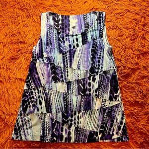 Chico's Size 0 Tiered Ruffle Tank Blouse Sleeveless Top Watercolor Feathers Blue
